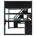 GDFStudio Scott Wooden Gaming Loft Bed with Storage Stairs, Desk, Shelves & Pegboard