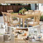 Zevemomo7-Piece Solid Wood Dining Table Set with 6 Upholstered Chairs,Space Saving Dinner Table&Chairs Set,for Dining Room, Kitchen,Natural Wood Color