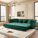 Whisen Velvet 3-in-1 King Size Pull-Out Sofa Bed & Convertible Sleeper Sofa with Movable Ottoman, Tufted Design