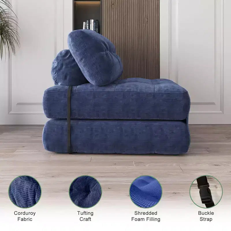 Full Corduroy Folding Sofa Bed Futon, Floor Convertible Sleeper Chair with Pillow & Back Support