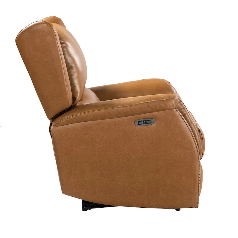 Genuine Leather Power Recliner with USB Port – Wingback Nailhead Set of 2
