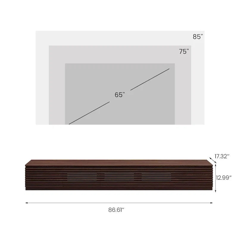 Minimalist TV Stand with DrawersSolid Wood Media Console with Cabinets, Flip-down Door, Walnut Veneer, Fully-Assembled