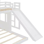 Luxystar Twin Over Full Wood Bunk Bed with Playhouse, Slide and Guardrails