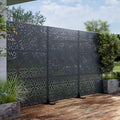 3-Panel Room Divider Screen with Geometric Pattern – Black Galvanized Steel