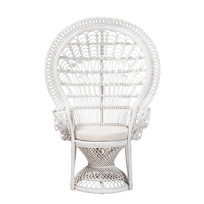 Modern Bohemian White Natural Rattan Peacock Chair
