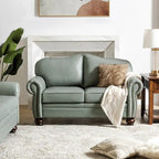 Transitional Genuine Leather Sofa With Tufted Back