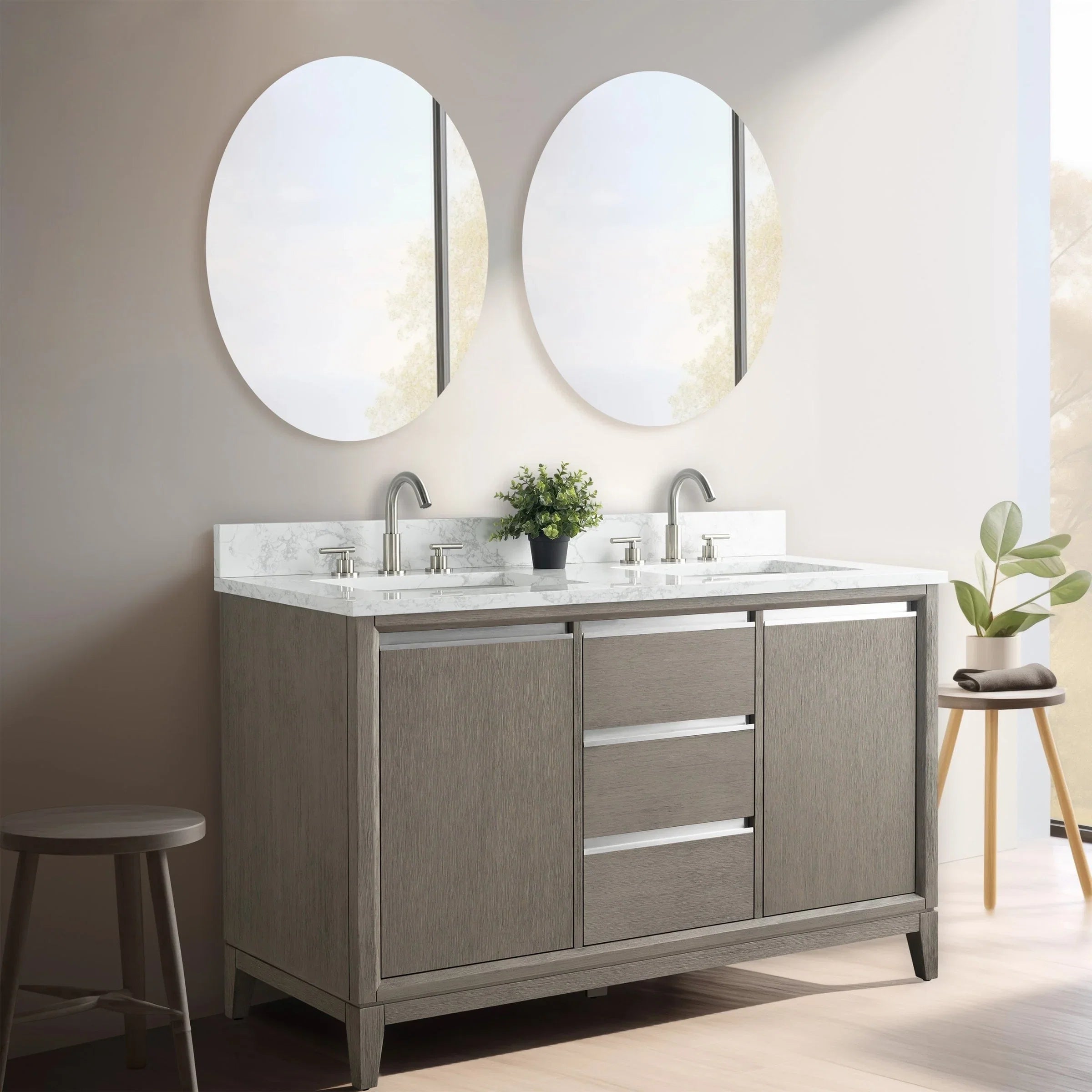 Vanity Art Bathroom Vanity with Ceramic Sink and Engineered Marble Top