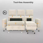 Dyonery 2 in 1 Pull Out Sleeper Sofa with Storage Chaise C Corduroy Sectional Couch with USB Ports for Living Room