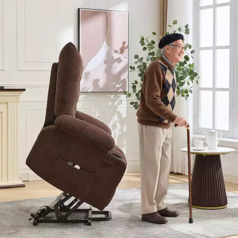 Power Lift Recliner Chair for Elderly with Massage and Heat, Oversized Massage & Heat Recliner with Soft Padded Upholstery, Side Pocket & Cup Holders