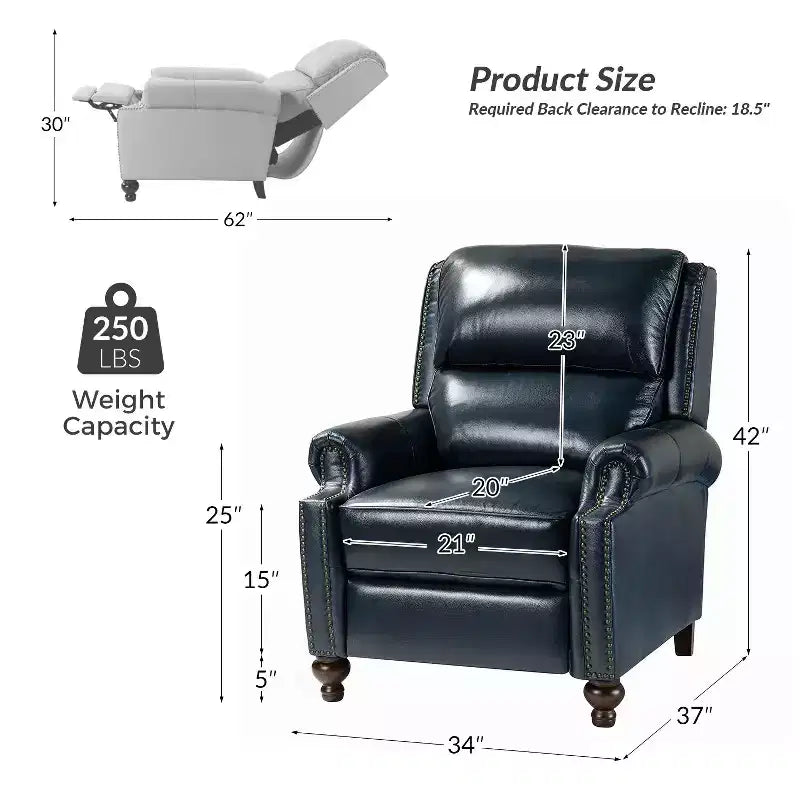 Set di 2 Poltrone Reclinabili Elisabete Moderne in Vera Pelle con Borchie Vintage per Salotto e Camera da Letto | ART OF LIVING DESIGNS