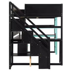 GDFStudio Scott Wooden Gaming Loft Bed with Storage Stairs, Desk, Shelves & Pegboard