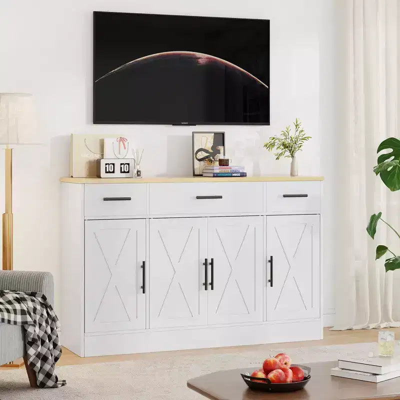 Celebalcony Buffet Cabinet with Storage,53.4 Large Kitchen Storage Cabinet with 3 Drawers & 4 Doors, Adjustable Shelf for Kitchen,Living Room
