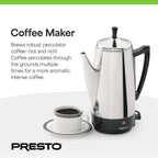 Cafetière à percolateur Presto en acier inoxydable, 12 tasses, robuste, argent - 2.79