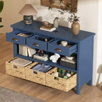 Entryway Console Table with Storage, Farmhouse Hallway Table with 3 Drawers and 3 Water Hyacinth Baskets for Living Room or Foyer - Panipeachy