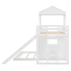Luxystar Twin Over Full Wood Bunk Bed with Playhouse, Slide and Guardrails