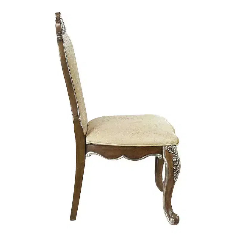 Sedia da pranzo Latisha da 25" Marrone Antico: Dettagli argentati, ciniglia grigia, borchie