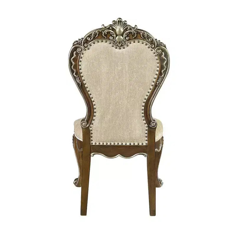 Sedia da pranzo Latisha da 25" Marrone Antico: Dettagli argentati, ciniglia grigia, borchie