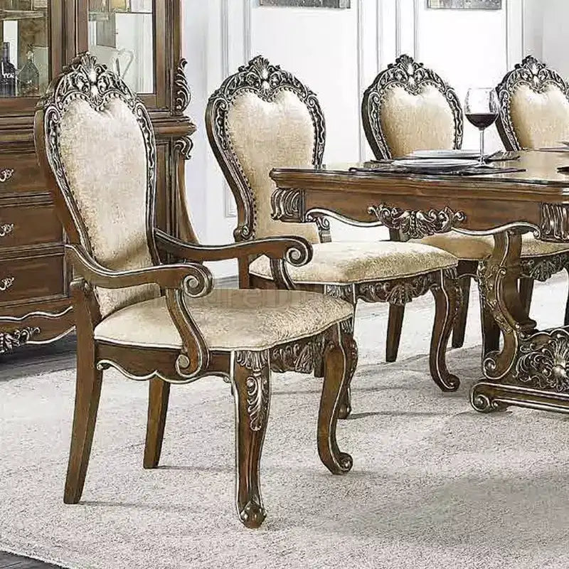 Sedia da pranzo Latisha da 25" Marrone Antico: Dettagli argentati, ciniglia grigia, borchie