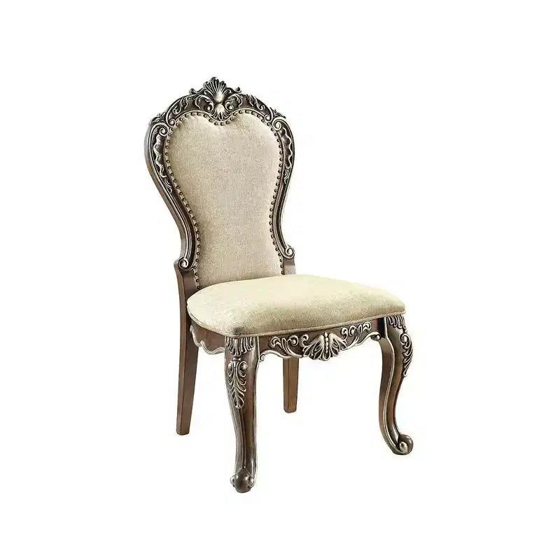 Sedia da pranzo Latisha da 25" Marrone Antico: Dettagli argentati, ciniglia grigia, borchie