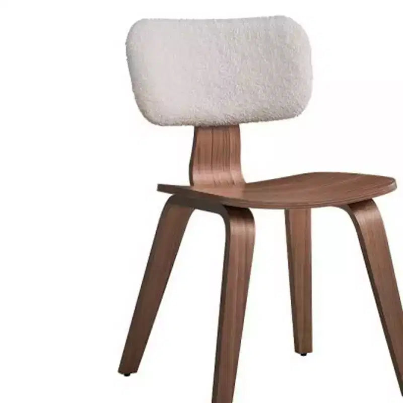 Sedia da pranzo Casson da 46,5 cm, bouclé bianco e noce: stile Mid-century, seduta curva