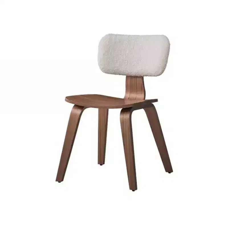 Sedia da pranzo Casson da 46,5 cm, bouclé bianco e noce: stile Mid-century, seduta curva