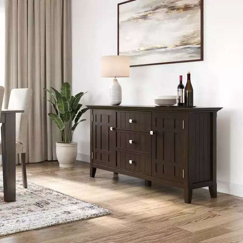 Credenza Madia Naturale: Portabottiglie, Ripiani Regolabili, Pino e Compensato