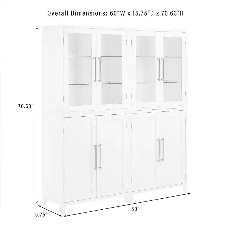 Dispensa/Mobile da cucina a 2 ante con vetrinetta Roarke da 70", bianco