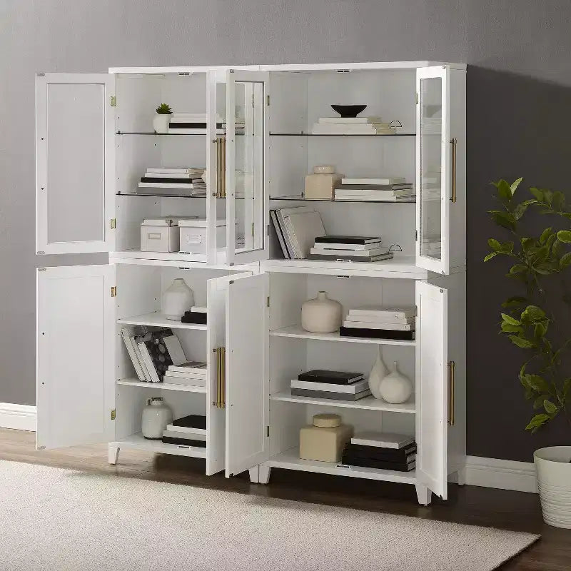 Dispensa/Mobile da cucina a 2 ante con vetrinetta Roarke da 70", bianco