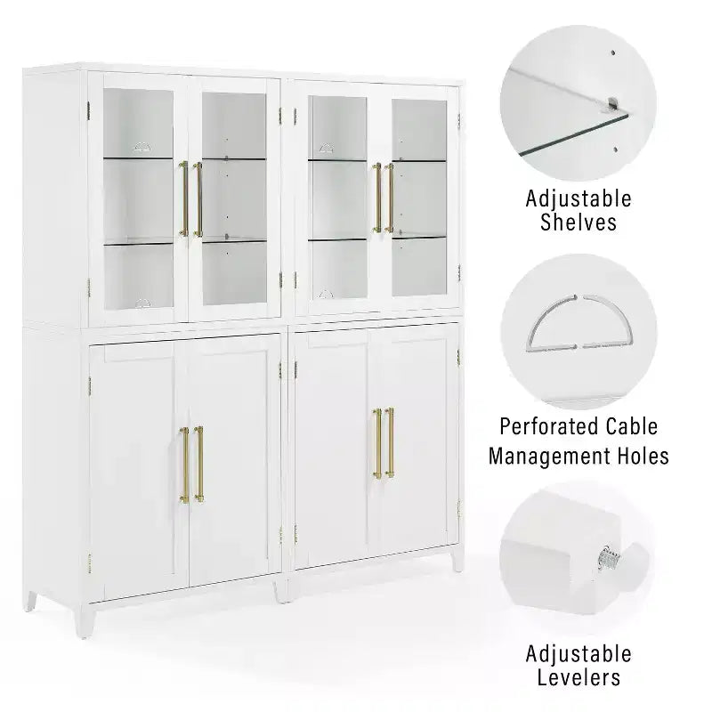 Dispensa/Mobile da cucina a 2 ante con vetrinetta Roarke da 70", bianco