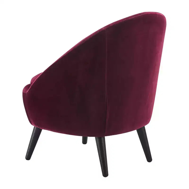 Nico Mid Century Modern Accent Chair and Ottoman Set French Merlot Red Velvet - Adore Decor: Upholstered, Polyester, Wood Frame