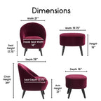 Nico Mid Century Modern Accent Chair and Ottoman Set French Merlot Red Velvet - Adore Decor: Upholstered, Polyester, Wood Frame