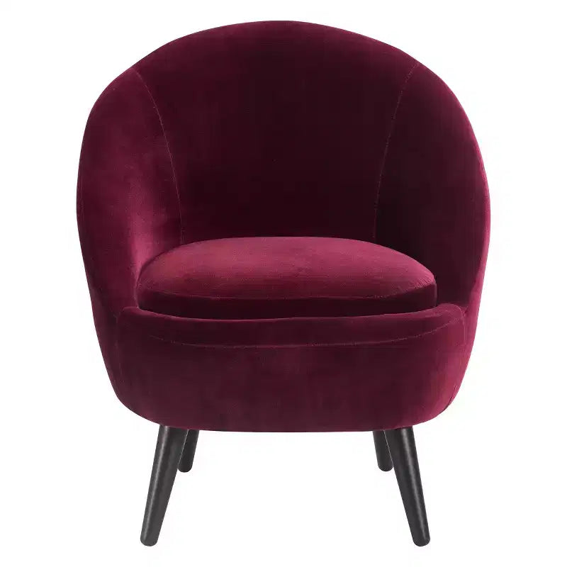 Nico Mid Century Modern Accent Chair and Ottoman Set French Merlot Red Velvet - Adore Decor: Upholstered, Polyester, Wood Frame