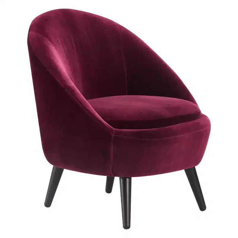 Nico Mid Century Modern Accent Chair and Ottoman Set French Merlot Red Velvet - Adore Decor: Upholstered, Polyester, Wood Frame