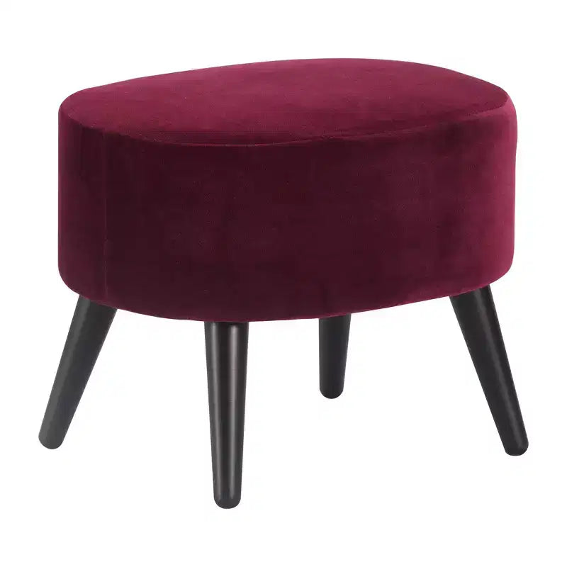 Nico Mid Century Modern Accent Chair and Ottoman Set French Merlot Red Velvet - Adore Decor: Upholstered, Polyester, Wood Frame