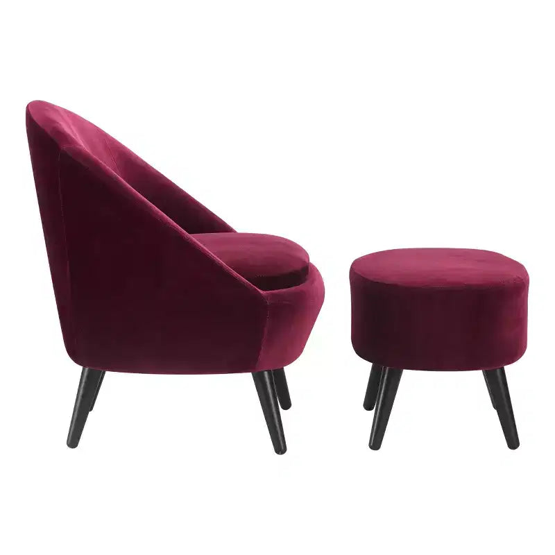 Nico Mid Century Modern Accent Chair and Ottoman Set French Merlot Red Velvet - Adore Decor: Upholstered, Polyester, Wood Frame