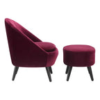 Nico Mid Century Modern Accent Chair and Ottoman Set French Merlot Red Velvet - Adore Decor: Upholstered, Polyester, Wood Frame