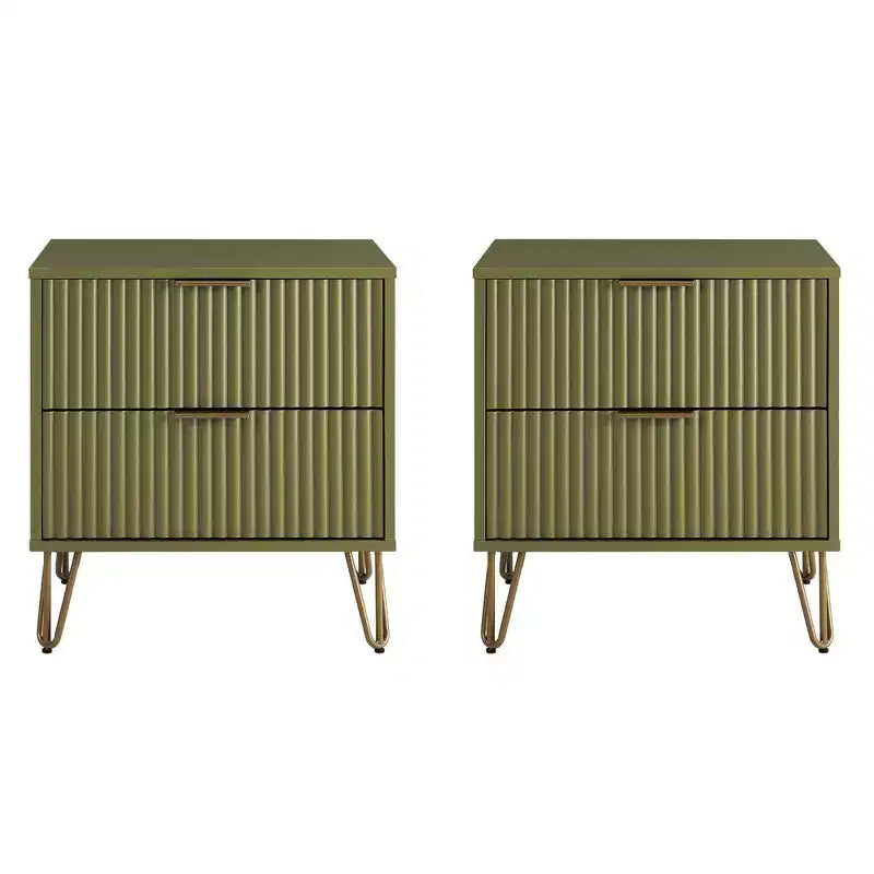 Manhattan Comfort Set of 2 Dumbo 2 Drawer Nightstands Olive Green
