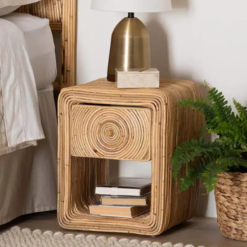 Comodino con 1 cassetto Rosina in rattan naturale