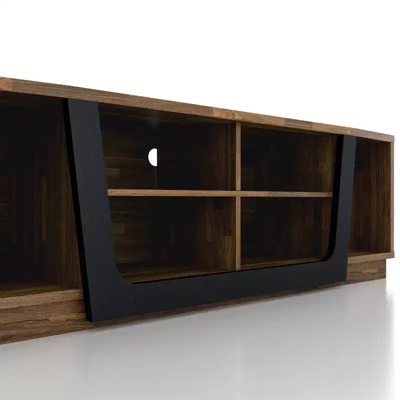 Mobile TV transizionale Rockyford per TV fino a 70" color Hickory chiaro: Consolle moderna con gestione cavi, ripiani fissi