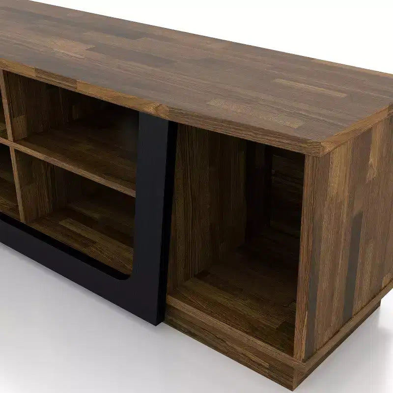 Mobile TV transizionale Rockyford per TV fino a 70" color Hickory chiaro: Consolle moderna con gestione cavi, ripiani fissi