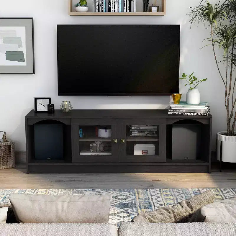 Mobile TV Jenny Modern per TV fino a 70": finitura espresso, struttura in legno, ripiani aperti, capacità 68 kg