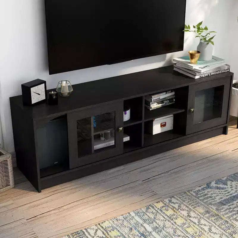 Mobile TV Jenny Modern per TV fino a 70": finitura espresso, struttura in legno, ripiani aperti, capacità 68 kg