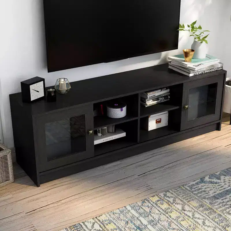 Mobile TV Jenny Modern per TV fino a 70": finitura espresso, struttura in legno, ripiani aperti, capacità 68 kg
