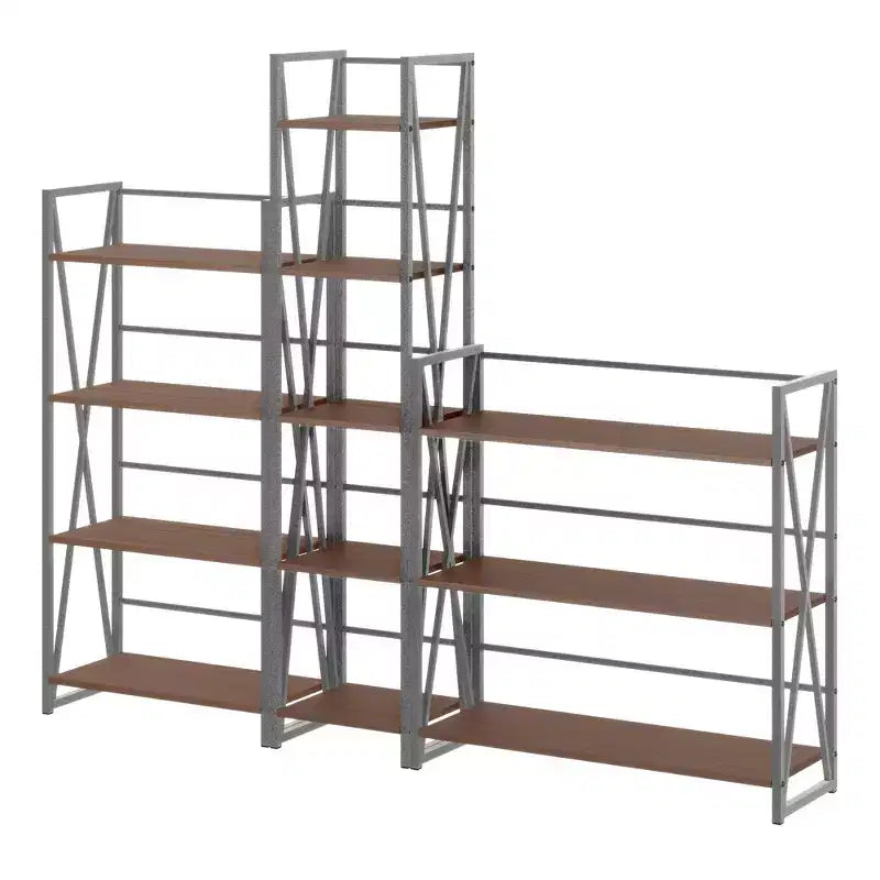 Winsome 3pc 61.42" Isa Shelving Set Walnut/Graphite: Etagere Storage, Textured Metal Frame, 11 Shelves