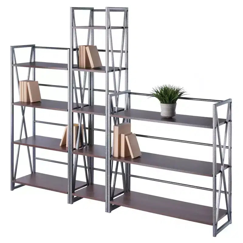 3 pz Scaffalatura Isa 156 cm Noce/Grafite: Contenitore Etagere, Struttura in Metallo Testurizzato, 11 Ripiani