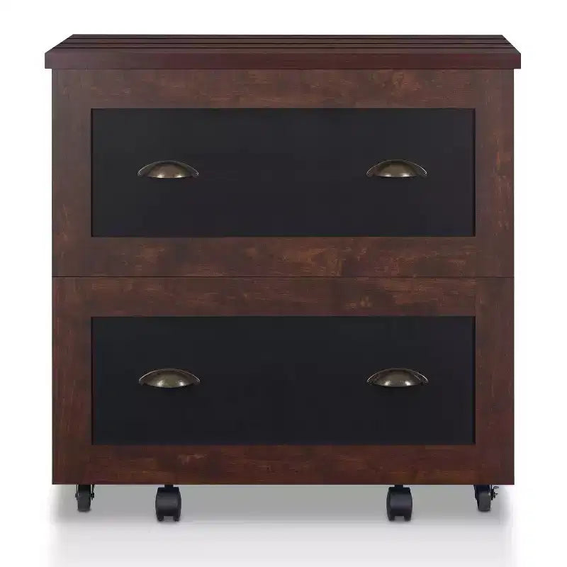 24/7 Shop At Home Garon Rustic 2 Drawer Filing Cabinet Walnut: Industrial Brass Handles, Chalkboard Inserts