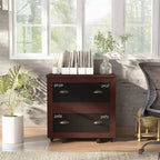 24/7 Shop At Home Garon Rustic 2 Drawer Filing Cabinet Walnut: Industrial Brass Handles, Chalkboard Inserts
