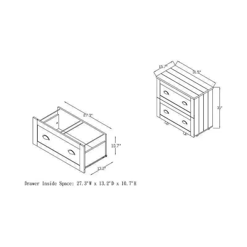 24/7 Shop At Home Garon Rustic 2 Drawer Filing Cabinet Walnut: Industrial Brass Handles, Chalkboard Inserts