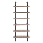 Modern Industrial 6-Tier Iron Pipe wall Mount Ladder Shelf Distressed Wood - Danya B.: Floating, Open Design, Laminated Surface