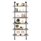 Modern Industrial 6-Tier Iron Pipe wall Mount Ladder Shelf Distressed Wood - Danya B.: Floating, Open Design, Laminated Surface